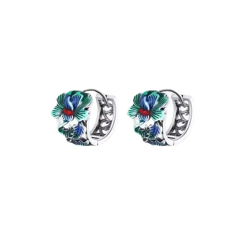 1 pair of vintage peony flower earrings, hypoallergenic ear needles, fashionable and simple design, suitable for both men and women