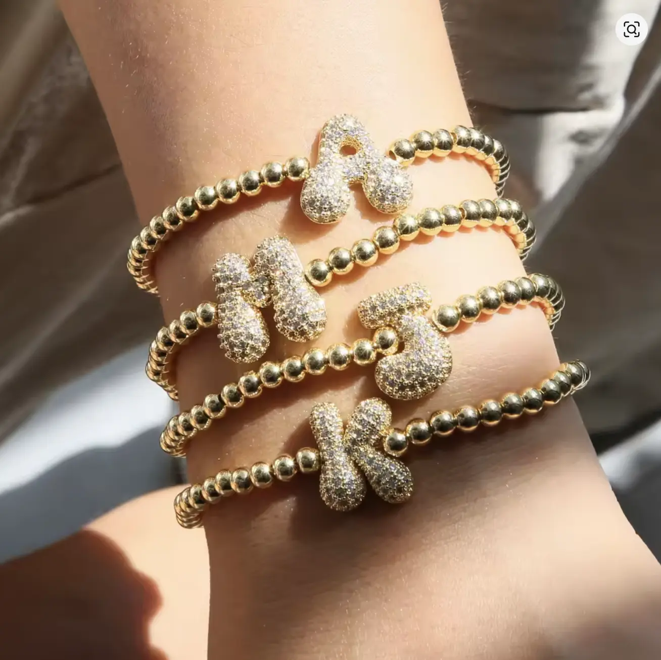 Bubble Shiny Initial Bracelet Gift Daily Wear bracelet Gold Laminated Valentine Bangles bling  bling  joyeria Trendy Minimalist Stackable Bangles