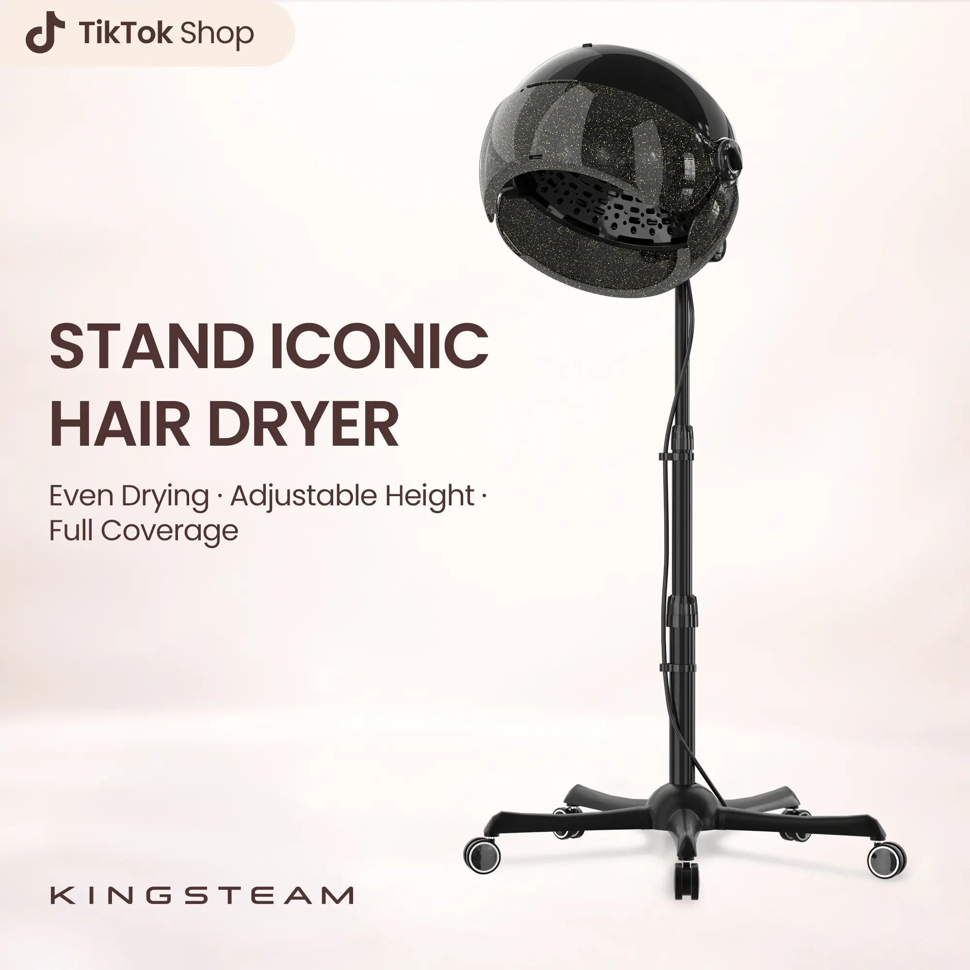 KingSteam 1875W Stand Hair Dryer Professional Ionic Hooded Blow Dryer - Salon Equipment, Adjustable Height, Rolling Wheels, 3 Temp Settings, Multi-Direction Smooth Heat, No Heat Damage, 4 Colors, for Salon & Home Use Personal Care Appliance Hot Air Styler