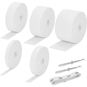 5 Rolls Elastic Band for Sewing, White High Elasticity Knit Spool Band 0.4/0.6/1/1.5/2 Inch, 5.5 Yards/Roll with Sewing Clips & Tape Measure for Waistband Pants Dresses Swimwear Clothes Crafts DIY