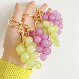 Cute Fruit Bubble Jelly Keychain Charm with Lanyard, Casual Retro Fashion Accessory, Grape-Cherry Aesthetic Piece for Strawberry Lovers, Trendy Outdoor Keychain, Keychain Lanyard