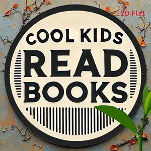 [2D Flat]1pc 8 x 8inch (20 x 20cm)cool kids read book signs Vintage-Style Round Metal Aluminum Wall Art Sign - Bedroom Kitchen, Restaurant, Bar Decor - Unique Design, Easy to Hang, Durable, Long-Lasting, Perfect for Home, Office, or Gift