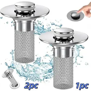2-Pack or 1-Pack Pop-Up Bathroom Sink Drain Strainer with Removable Filter Basket - Universal Sink Stopper for Bathroom & Kitchen Basins,Anti-Odor Stopper -YY