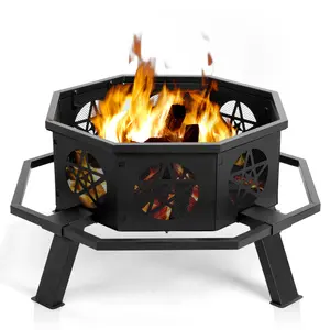 35 inch Fire Pit for Outside, Heavy Duty Wood Burning Fire Pits with Fire Poker, Outdoor Octagonal Firepit for Camping, Yard, Patio