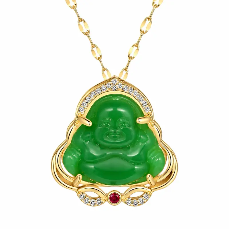 Good Luck & Prosperity Buddha Necklace 18 Inches Pink Green White Spiritual Charm for Abundance Financial Opportunities