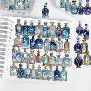 50pcs Moon Bottle Transparent PET Material Series Graffiti Stickers Suitable for Suitcases, Mobile Phone Cases, Laptops, Helmets, Skateboards Waterproof Decoration DIY Creative Stickers
