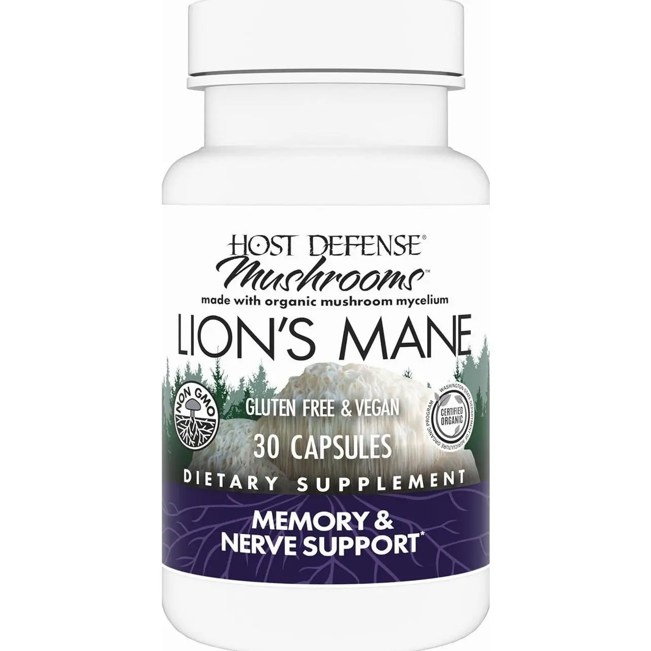 Host Defense Mushrooms Lion's Mane - Brain Health Support Supplement for Focus & Memory Function - Immune & Nervous System Support Supplement- 30 Capsules