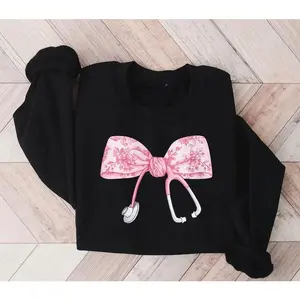 Nurse Coquette Bow Sweatshirt, Retro Nurse Shirts, RN, Unisex Stethoscope Crewneck Sweatshirt, Nursing School, Nurses Week Appreciation Nursing Gift