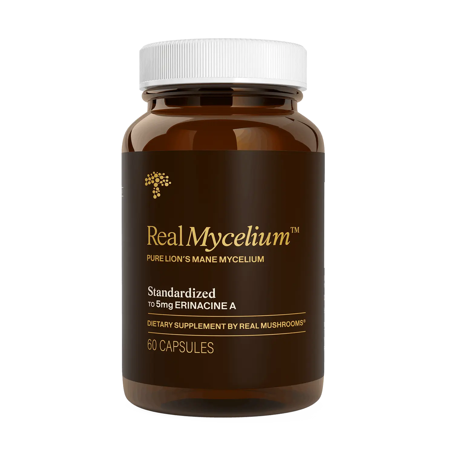 Real Mushrooms Real Mycelium | Lion's Mane Mycelium with Erinacine A | Grain-Free, Standardized 5mg Dose for Cognitive Support | 100% Mushrooms, No Fillers