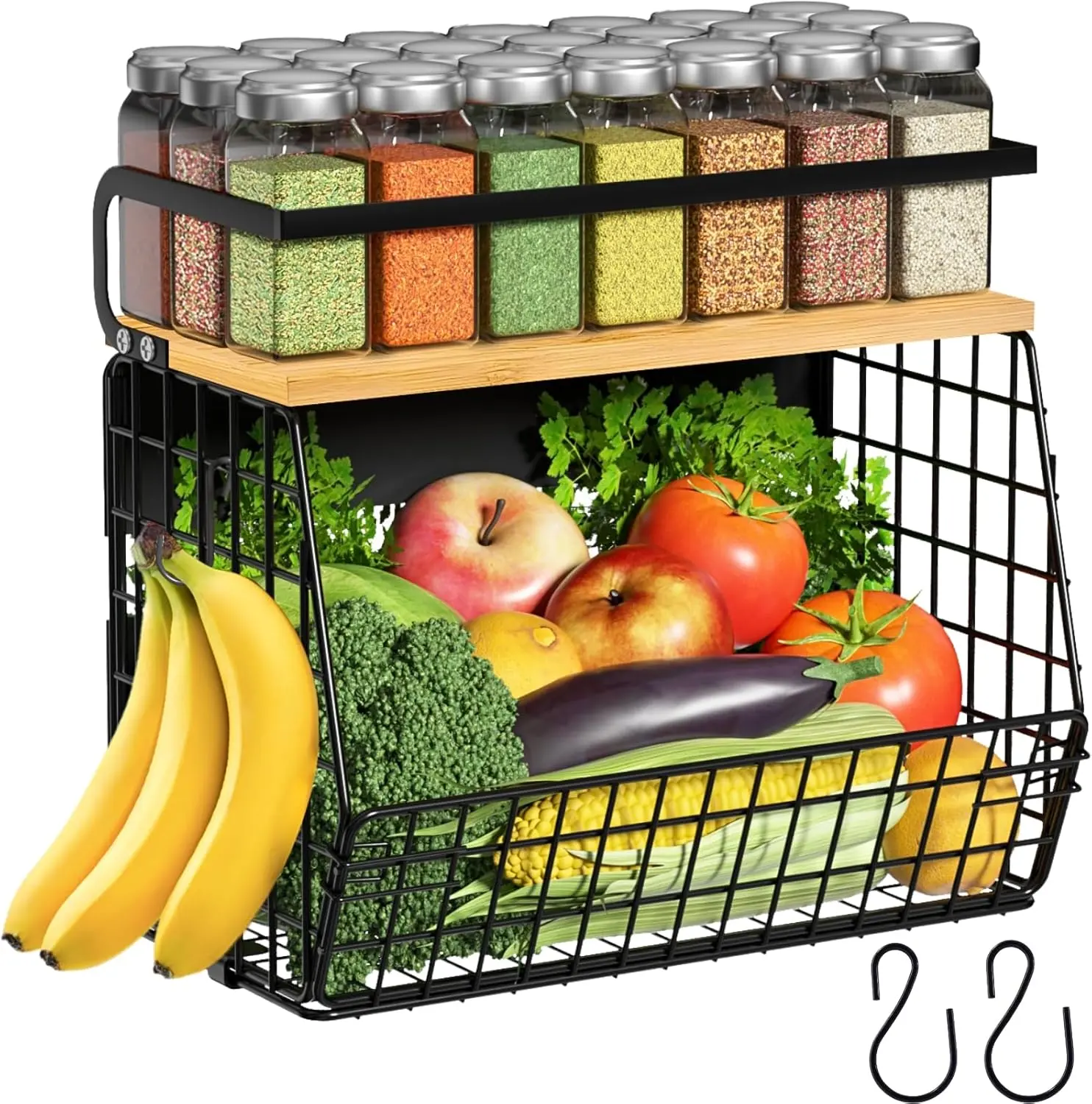 Magnetic Shelf for Fridge with Wood Lid, Fruit Potato and Onion Storage Bins, Pantry Organizers & Storage, Large Container Magnetic Spice Rack for Refrigerator, Kitchen Counter, Cabinet,Happy Mothers Day