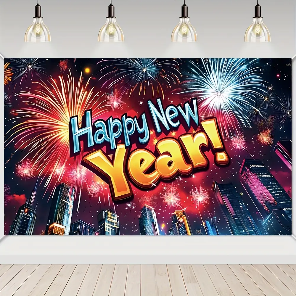 2025 Glam Neon Print Vinyl Backdrop - Durable Soft Unisex Textile Decoration, 2 Sizes Holiday New Year's Eve Party Banner Ornament, Prints, Indoor