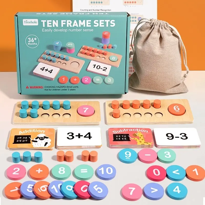 Wooden Math Teaching Aid Set Math Learning Tools for Kids Ages 3-8, Includes 90 Cards & Counters, Montessori Learning Toy, Perfect Gift for Christmas & Birthdays