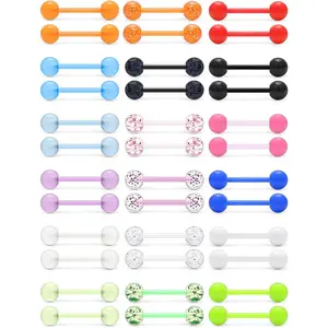 14G 16mm Glow in The Dark Flexible Acrylic Straight Tongue Nipple Ring Retainer Piercing
