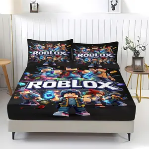 The theme promotional illustration of Roblox features printed bed sheets with comfortable print patterns, including 1 bed sheet and 2 pillowcases. Comfortable bedding and anti slip dust covers are suitable for bedrooms and guest rooms, and are suitable as