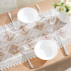White Farmhouse Table Decor - Macrame Table Runner with Flower Design. 72 Inch Dining Runner for Holidays or Weddings. (Viola 16 x 72, White)