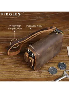 Genuine Leather Key Wallet For Men Retro Car Smart Key Case Double Zipper Housekeeper Keys Coin Pouch Organizer Handbag Women