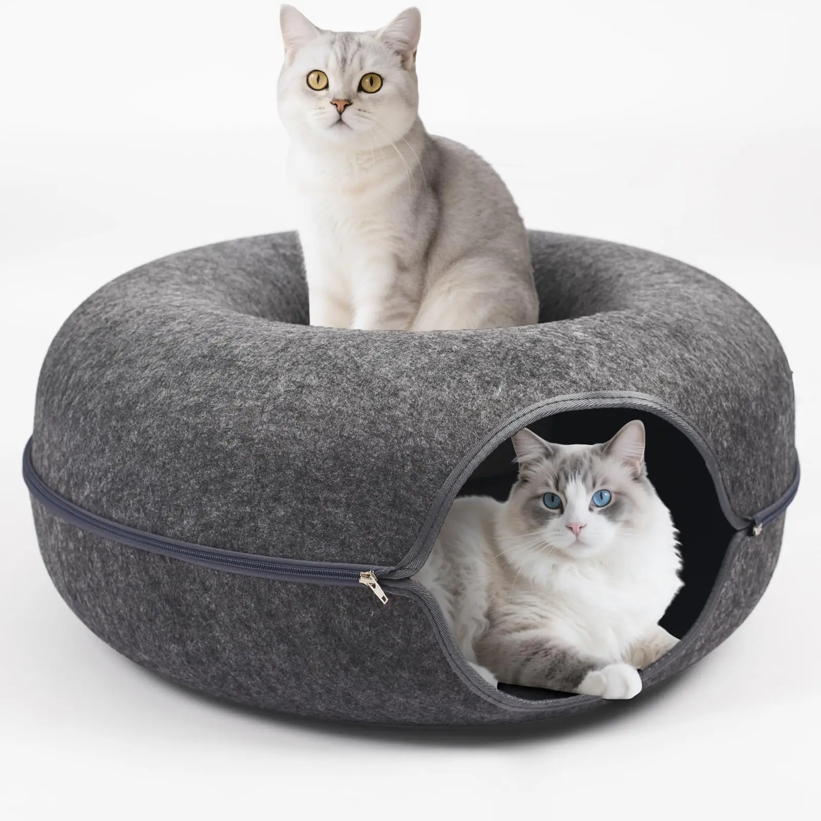 Large Cat Cave Bed & Play Tunnel - Detachable, Scratch-Proof Peekaboo Hideaway with Stylish Minimalist, Spacious Design, Durable Felt, Easy-to-Clean Feature for Indoor Cats Up to 45 Lbs (Vacuum-Compatible) tiktokshopbacktoschool