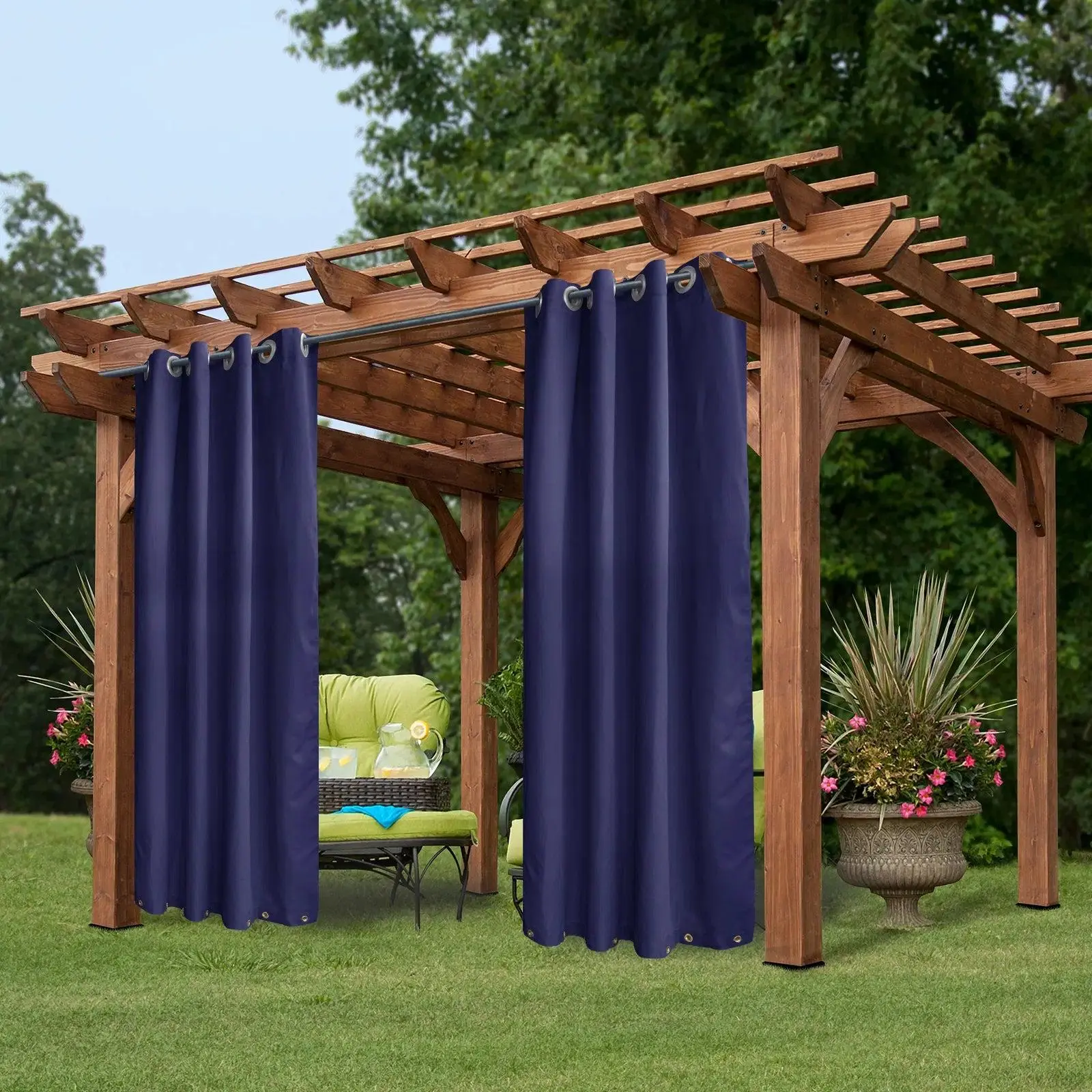 50 In X 84 In Outdoor Curtains Waterproof, Navy Blue