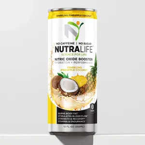 NutraLife Caffeine Free Sparkling Pineapple Coconut - Nitric Oxide Booster, Immune Support, Stress Balance, No Sugar, 12 FL OZ