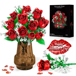 Red Rose Flowers Bouquet Building,Diy Artificial Rose, Decoration,Faux Rose Bouquet,Artificial Flowers for Botanical Collection and Decorative, Home Decor ,Forever Rose Toy for Valentine's Day,Mother's Day Birthday Gift,for Women Girls Her Adults 6+