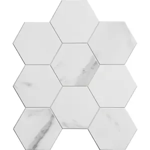 COLAMO Statuario Hexagon White Peel and Stick Backsplash Carrara Marble Tiles marble pattern wallpaper