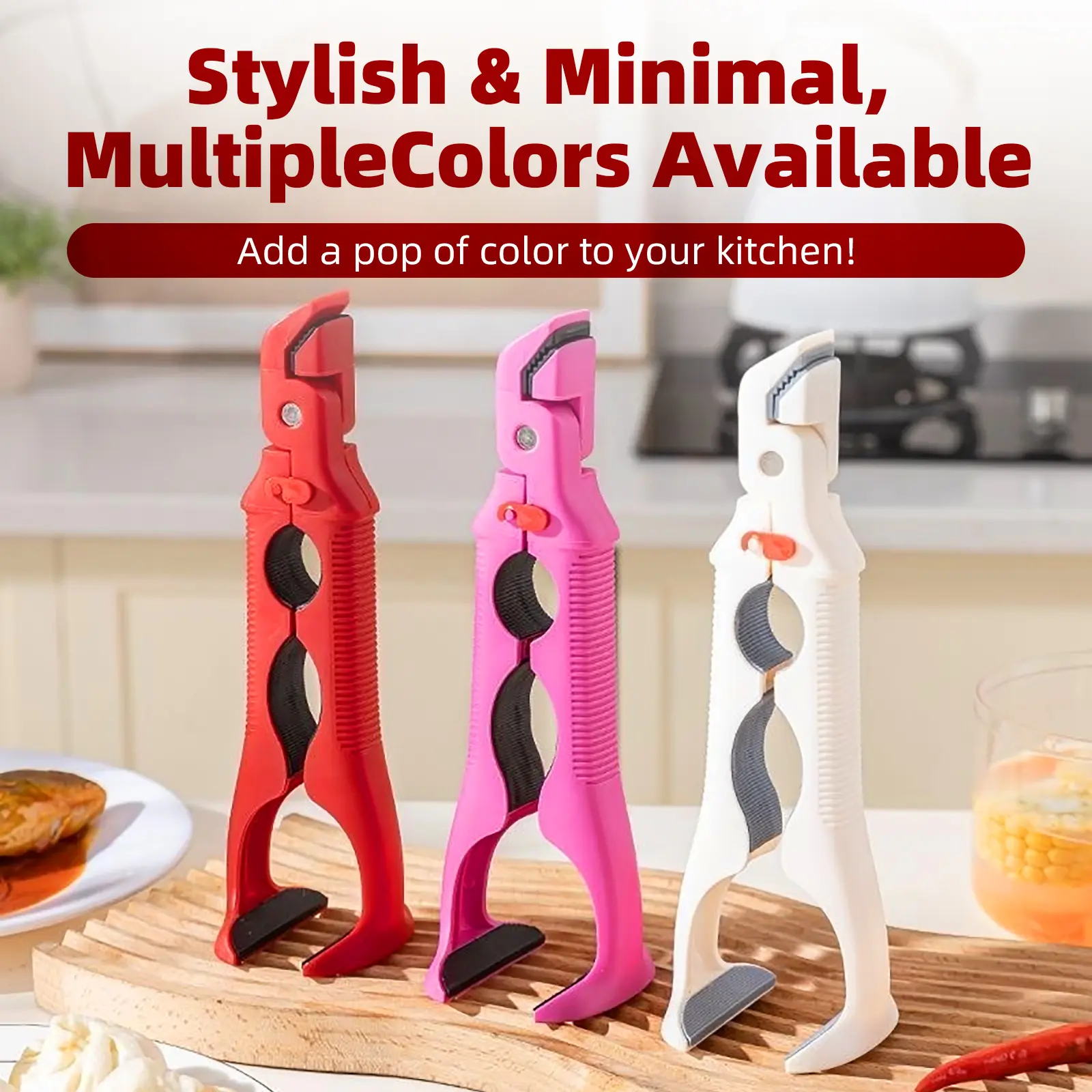 3-in-1 Dual Head Hot Plate Gripper,Anti Scald Plate Gripper for Bowls,Plates & Steamers,Heat Resistant Silicone Kitchen Tool with Lock & Bottle Opener Utensils Compact Convenience Kids