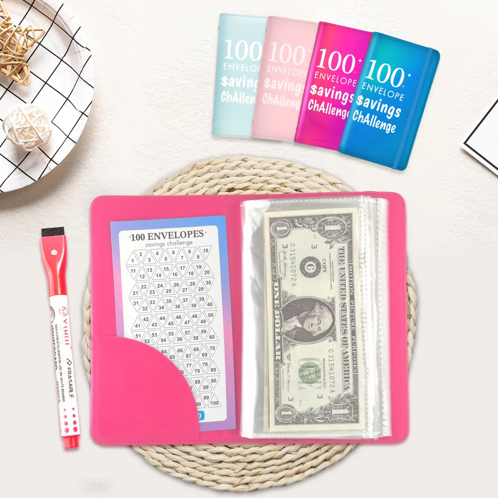 100 Days $5050 Savings Challenge Budget Financial Planner Notebook, A6 Budget Binder with Marker, No-Fold Savings Tracker Organizer, Ideal Gift for Families