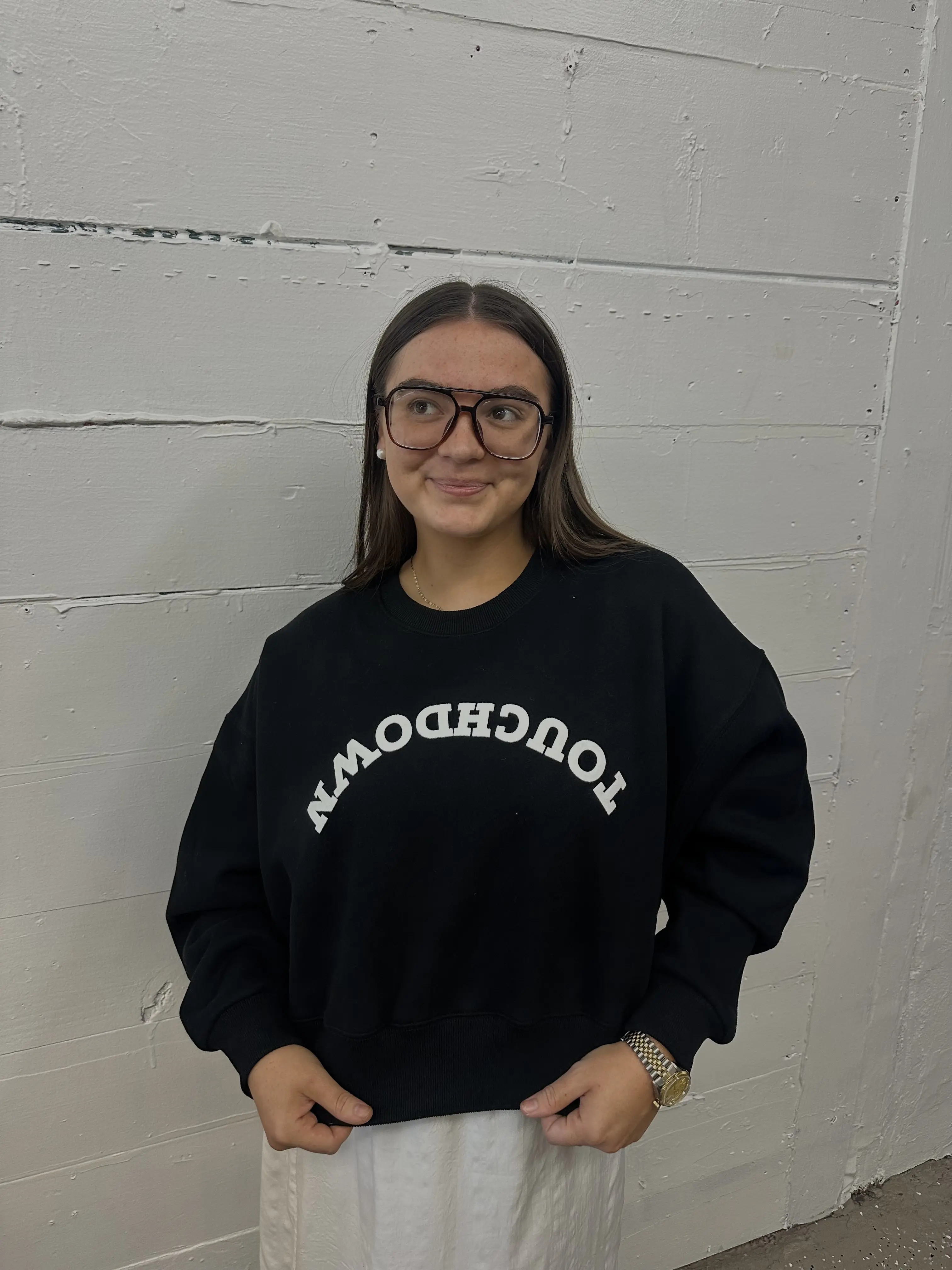 Upside Down Touchdown Puff Crop Sweatshirt