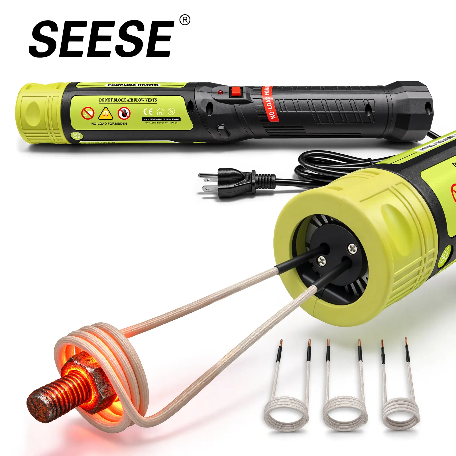 SEESE  Induction Heater Bolt Removal, 1500W 110V Magnetic Induction Heater Kit for Rusty Screw Removing, Nut Buster Tool with 3 Coils,LED Work Light