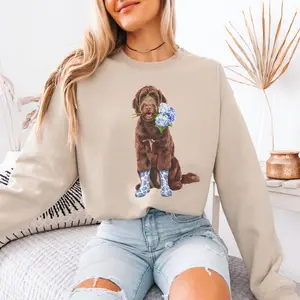 Floral Chocolate Doodle Sweatshirt, Golden Doodle Toile Sweater, Doodle Lover Gift, Coquette Doodle Teacher , Dog Mom Mothers Day Cotton Fabric Crewneck Unisex