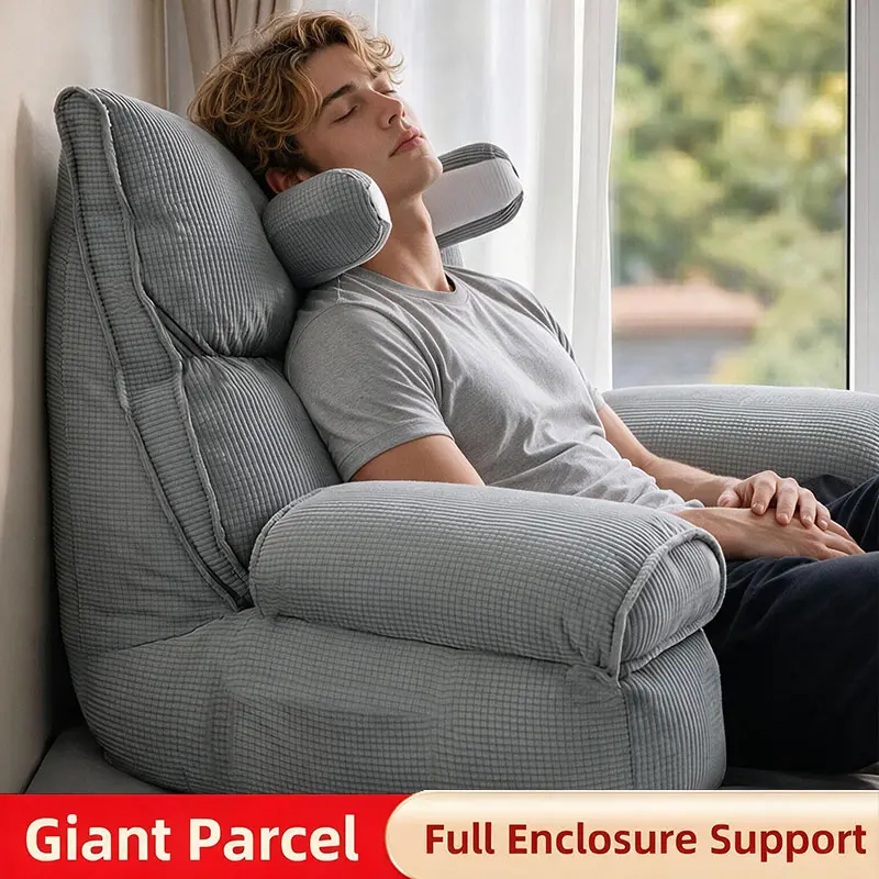 Oversized Bed Rest Pillow with Padded Armrests & Removable Ergonomic Neck Pillow - Skin-Friendly Corduroy, Full Support for Neck/Shoulders/Waist, Ideal for Bed, Sofa Reading Relaxation