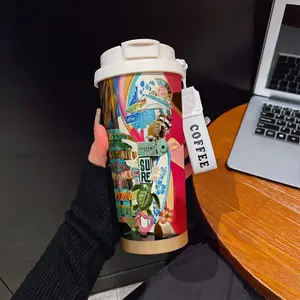 Abstract Turtle Surfboard Coffee Cup, Portable Dual Drink Insulated Tumbler, Keeps Warm/cold, Boho Style, Office, Travel, Sports