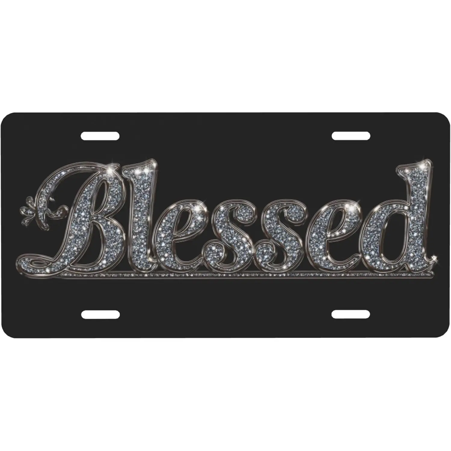 Blessed Black Metal Metal Front License Plate with 4 Holes, Rust-Free Fade Resistant Decorative Car Plates, Novelty Decor Vanity Tag License Plate for Trucks, SUVs, 6×12 Inch