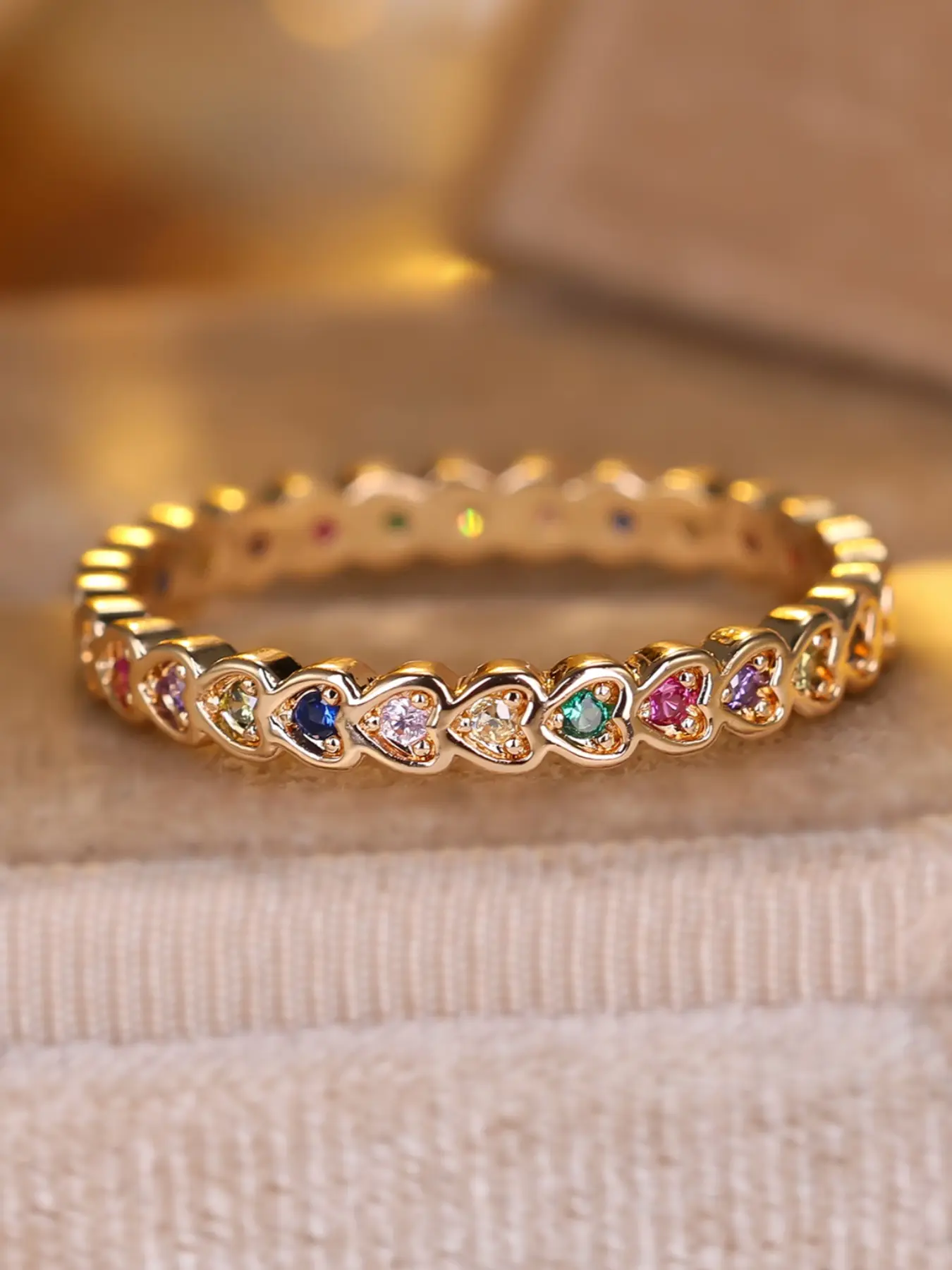 Minimalist Band Rings for Women, Rainbow Colors Synthetic Zirconia Stackable Finger Ring, Jewelry Rings, Beautiful Rings, Anniversary Ring, Perfect Gift for Birthdays & Anniversaries, Cubic Zirconia Rings