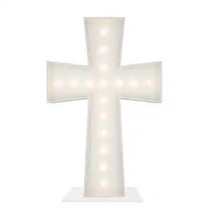 3FT Tall Marquee Light Up Cross Balloons Mosaic DIY Pre Cut Frame With Light Baptism First Holy Communion Celebration Special Day Baby Shower Birthday Engagement Wedding Party Decorations