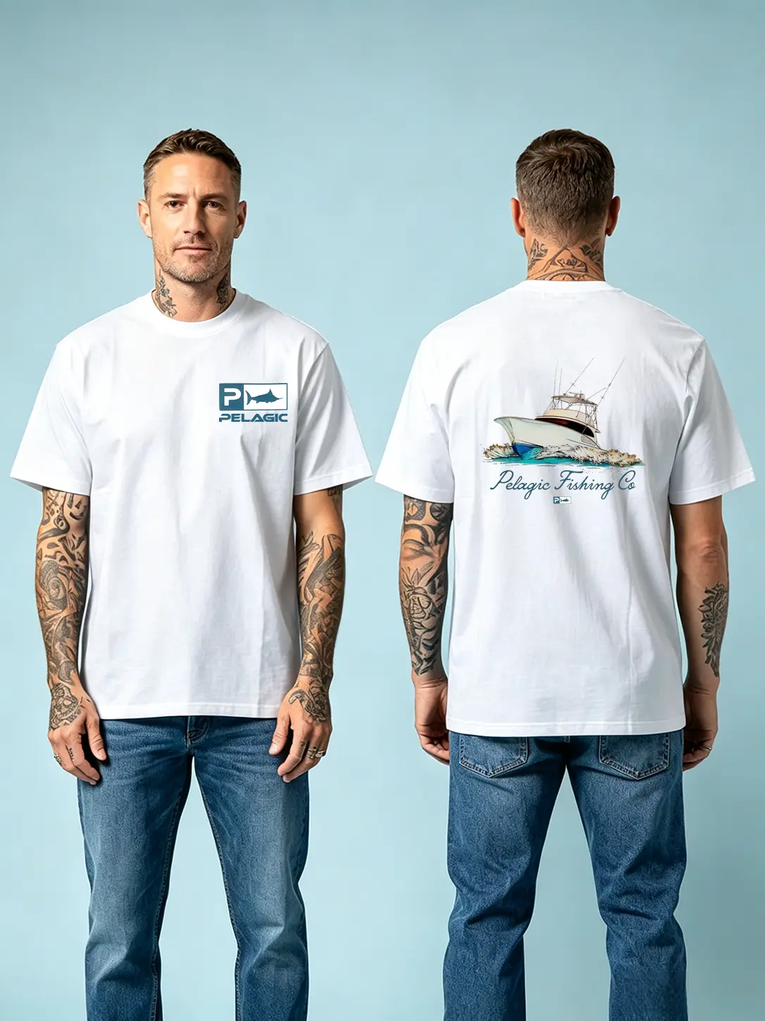 Men's 100% Cotton Graphic T-Shirt, Classic Short Sleeve Top with Nautical Marlin Fishing Print for Offshore Anglers, Garment, Menswear, Casual, Birthday, Outdoor, Round Neck