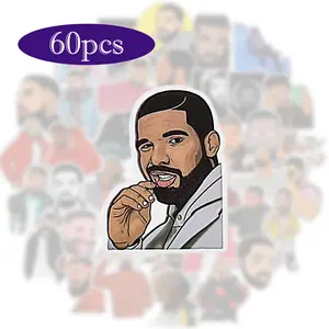 60pcs Drakeeee Rapper Stickers Singer Merch, Versatile Adornments for Multiple Surfaces, Waterproof Vinyl Art, Durable Multi-Surface Adhesive, Music-Themed Collections