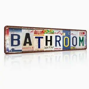 Funny Bathroom Metal Sign 16x4 In – "Bathroom" Rustproof Aluminum Wall Art for Bathrooms Home Business Decor Home Decor Products Decorative