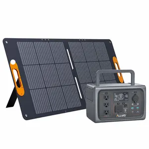 ALLWEI LiFePO4 Solar Generator 512Wh(Peak 1000W) with 100W Solar Panel, 500W Portable Power Station with UPS Mode, 3 AC Outlets, Home Battery Backup for Outdoor Camping RV Off-Grid Travel