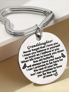 1 piece inspirational engraved keychain, rhinestone butterfly, silver heart keyring, granddaughter sensual accessories, birthday, wallet, backpack, car pendant.