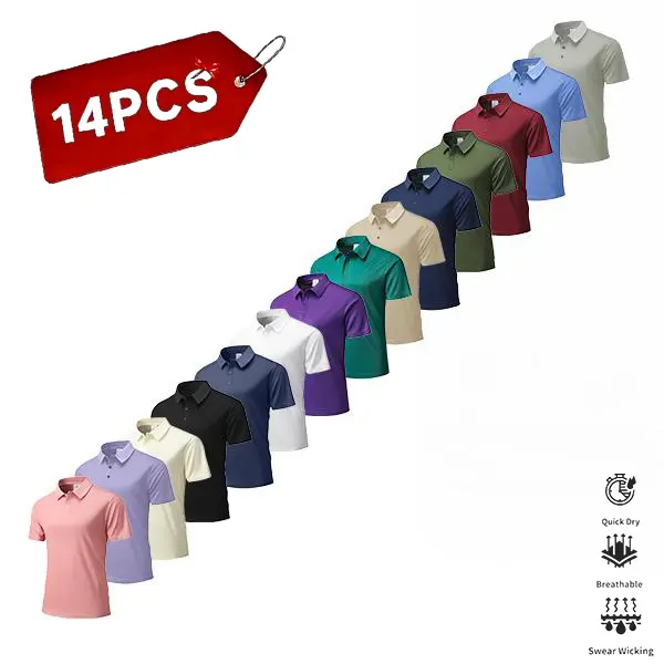 Men’s summer polo shirt set — solid color design; casual, stylish, versatile, lightweight, breathable, quick-drying polo shirt suitable for leisure, business, and sports occasions; combo set available in beige athletic wear.