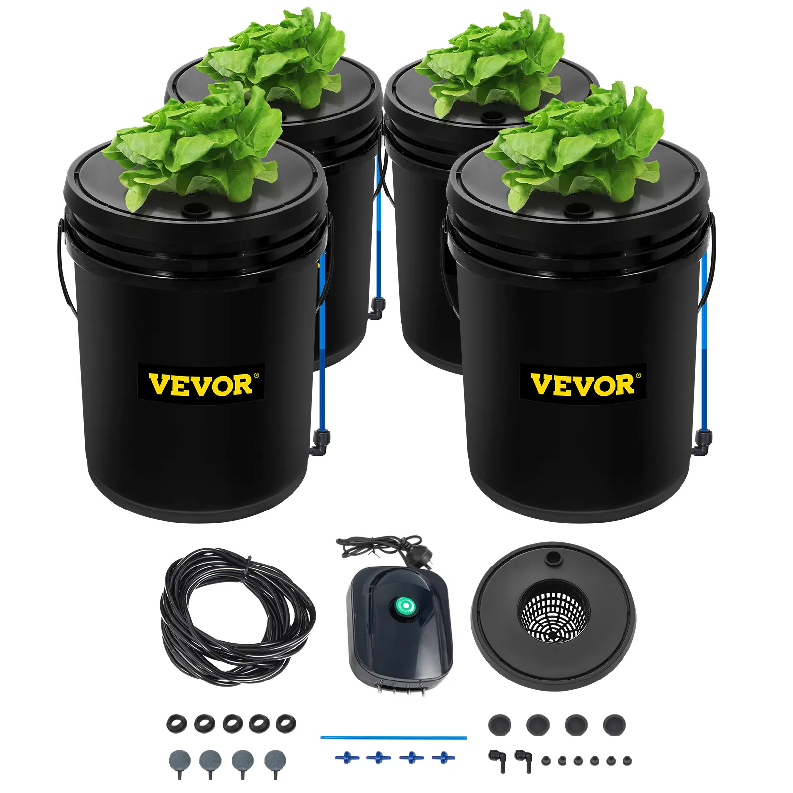 【Summerfinds】VEVOR DWC Hydroponic System 5 Gallon 4 BucketsDeep Water Culture Growing BucketHydroponics Grow Kit with PumpAir Stone and Water Level Devicefor Indoor/Outdoor Leafy Vegetables