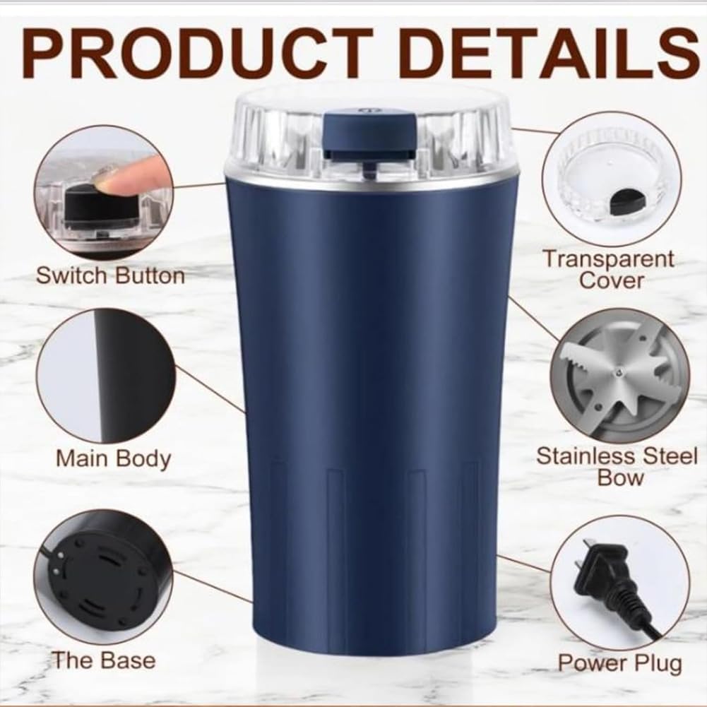 High-speed, powerful household ultrafine grinder; electric grain mill with one-button control; durable food-grade stainless steel; versatile multi-purpose grinder for coffee beans, spices, and herbs