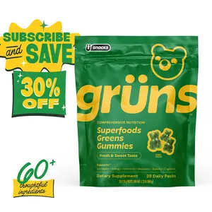 Grüns Superfood Greens Gummies (Low-Sugar): Comprehensive nutrition supplement with 60+ ingredients: Vitamins and Minerals, Prebiotics for Digestive Health, Adaptogens, Chlorophyll, Chlorella, Fruits and Vegetables, Gluten Free, Vegan, Third Party Tested