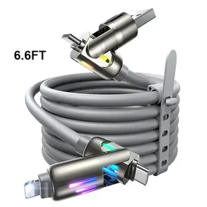 USB C to Lightning Cable, 240W 4 in 1 Charging Cable 6.6FT Chubby USB A/C to C/Lightning with Light for iPhone Air 17 16 15 14 Pro/MacBook/iPad/Samsung/Switch 2 Multi Chargers for All Devices
