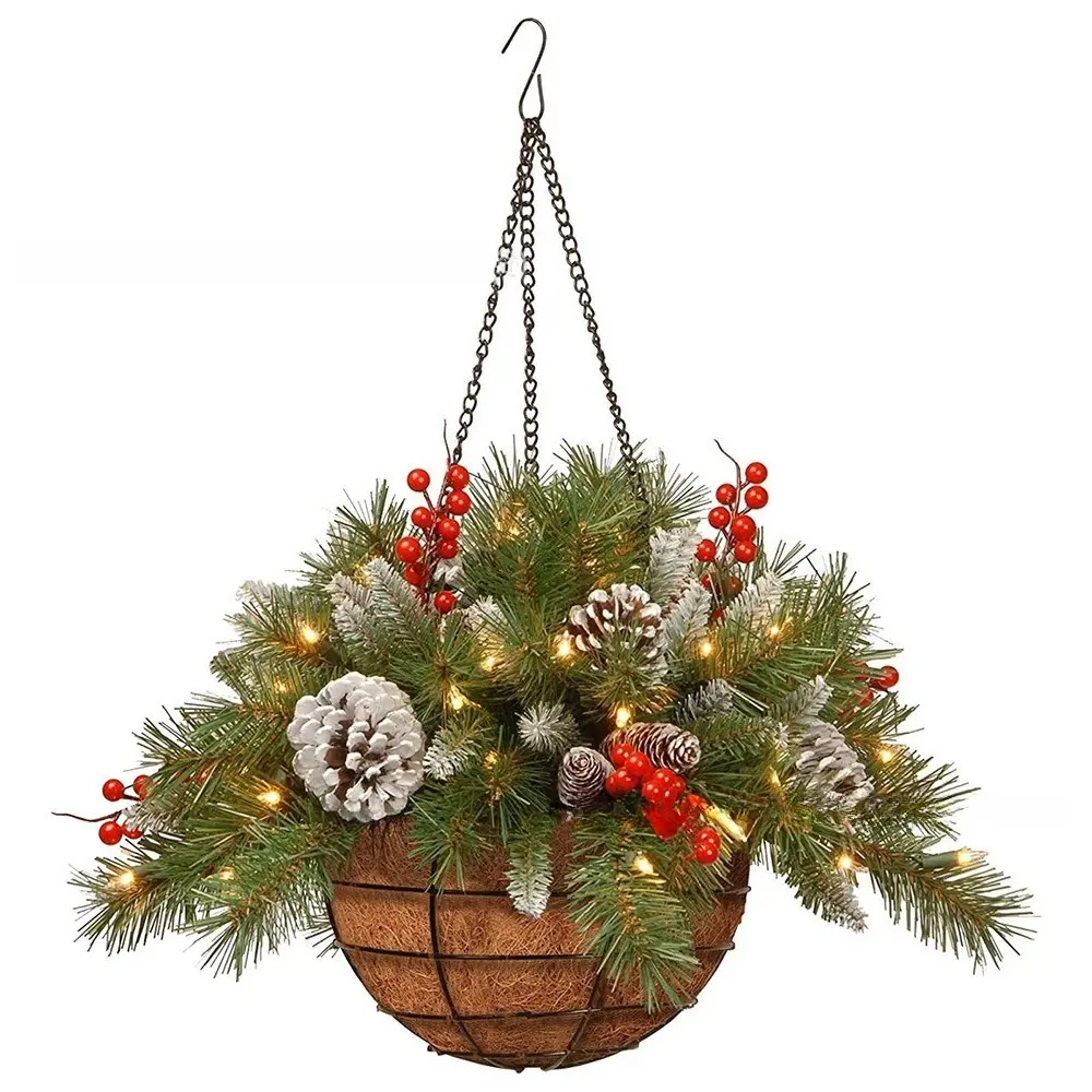 Christmas Wreath Hanging Basket Door Decor - Artificial Greenery for Holiday Home Festive Decorations