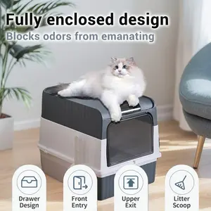Closed Cat Litter Box with Scoop, Odor Proof, Splash Guard Drawer Design, Easy Replacement, Practical Cat Toilet, Pet Owner Specific, Enclosed Litter Box