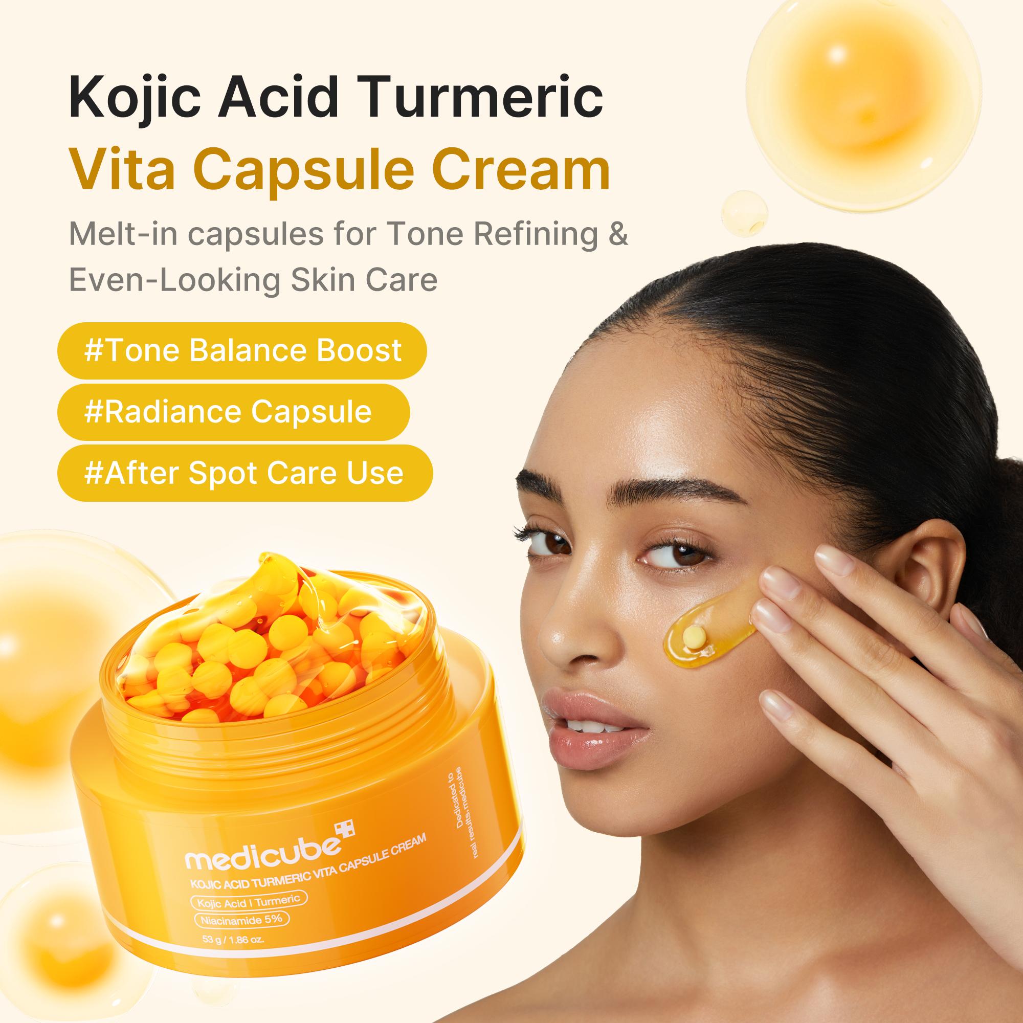 [medicube] Kojic Acid Turmeric Vita Capsule Cream for Uneven Skin Tone | Tone Renewal & Radiance Care for troubled skin | Turmeric, Kojic, Vitamin C | Korean Skin Care 1.86 oz