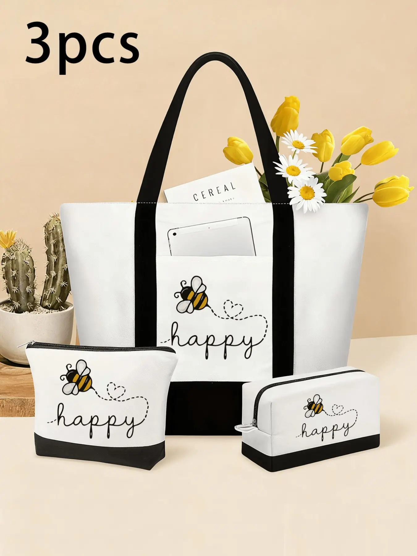 Cute Bee Canvas Handbag, Shoulder Bag, Carry All Tote, Makeup Bag, Travel Storage Bag, Versatile Tote Bag, Large Capacity, Perfect for Outdoors, Weddings, Birthdays, Beaches