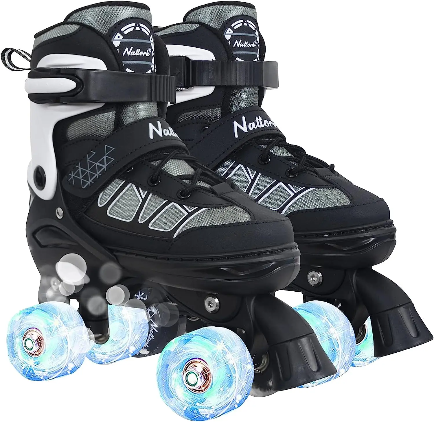 Nattork Kids High-Top Roller Skates for Beginners and Young Skaters, Adjustable Size with 8 Light-Up Wheels and ABEC-7 Bearings, Battery Powered, Breathable Mesh, Dual-Buckle Closure, High-Resilience Pu Wheels, High-Top Support